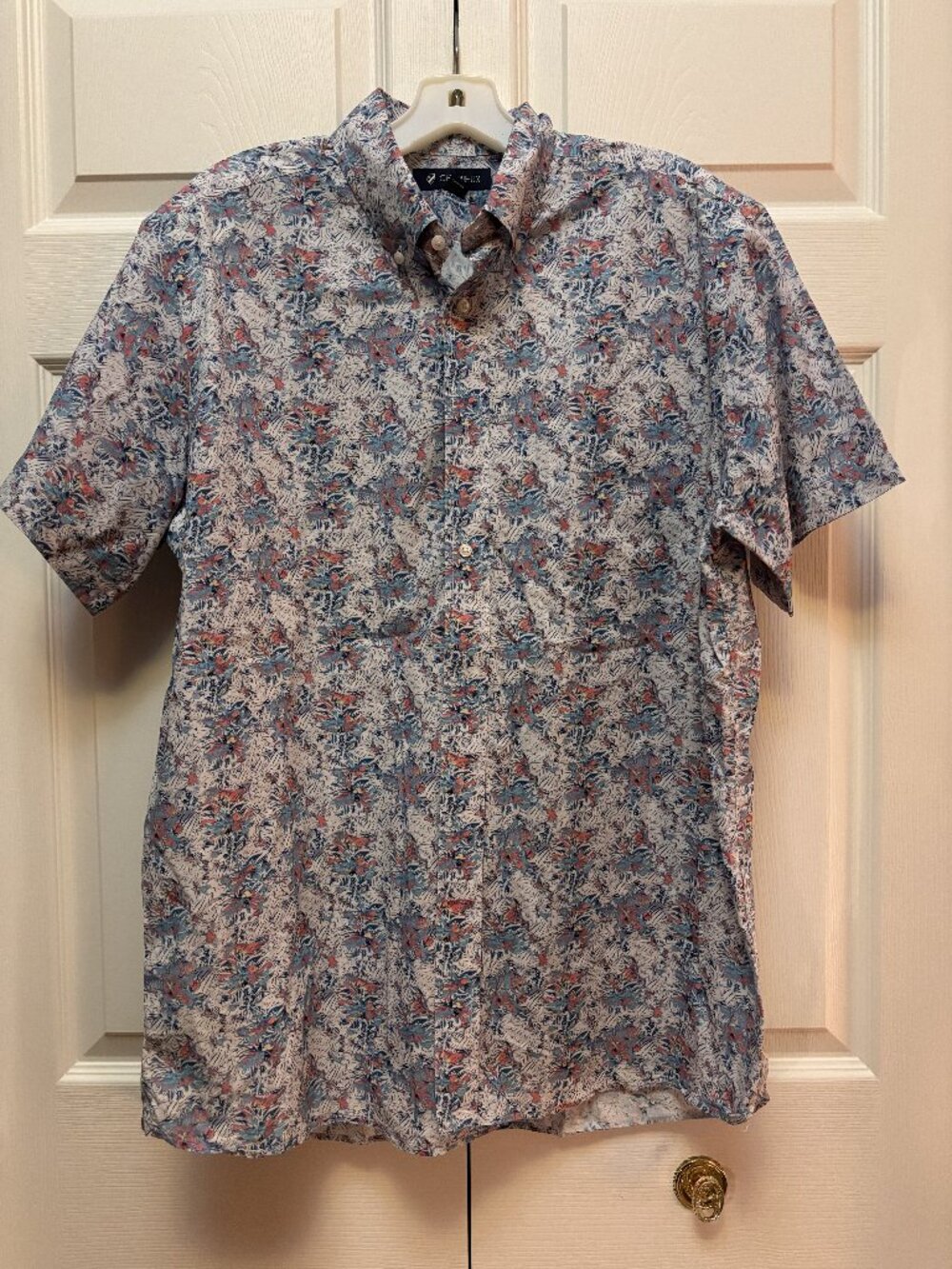 Cremieux Men's Large Floral Tropical Button Front Shirt Blue Pink Resort Vacatio